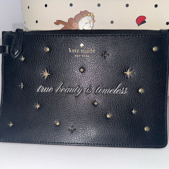 NWOT Kate Spade Beauty and the Beast Cream Black Shoulder Tote Wristlet - Picture 3 of 4